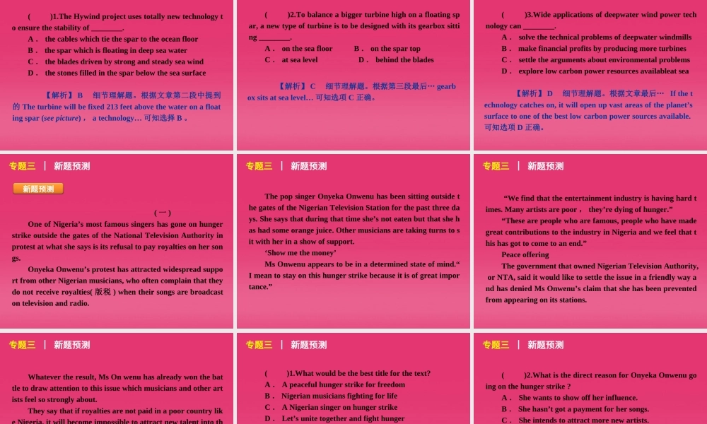 高三英语二轮复习 专题三 新闻报道型阅读理解精品课件 新课标 课件