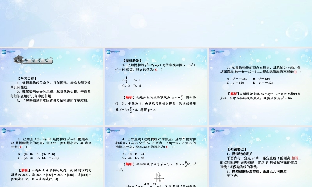 高考数学一轮总复习 9.68 抛物线课件 理 课件