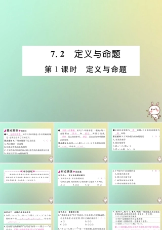 秋八年级数学上册 第7章 平行线的证明 7.2 定义与命题 第1课时 定义与命题作业课件 (新版)北师大版 课件