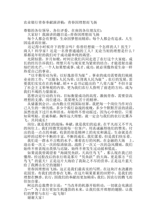 农业银行青春奉献演讲稿：青春因理想而飞扬