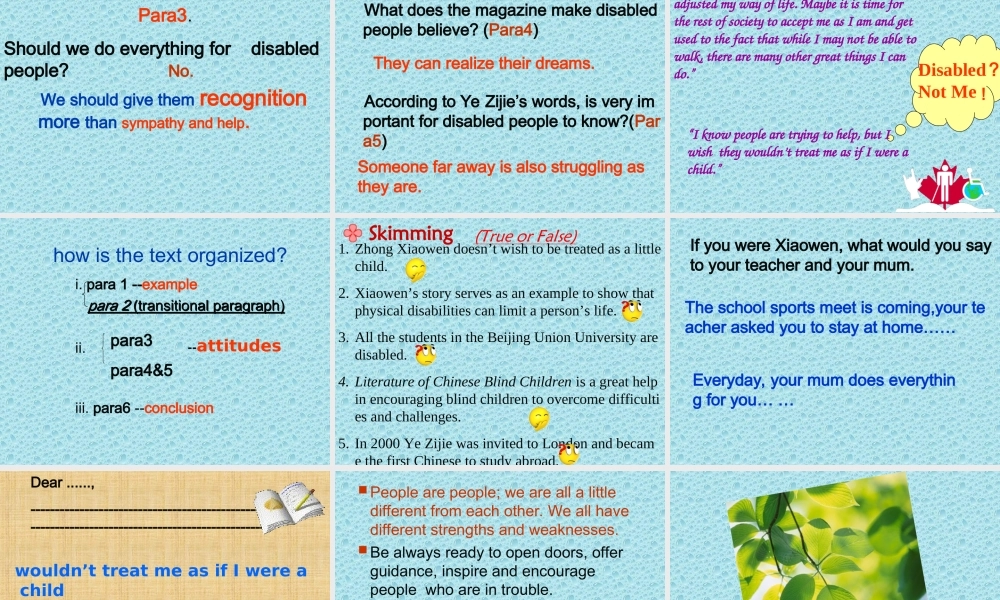 高二英语课件unti17 Disabled Not me人教版 课件