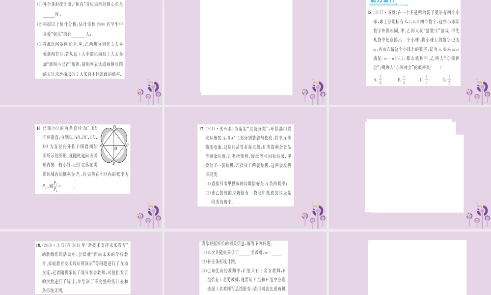 湖北省中考数学一轮复习 第八章 统计与概率 第二节 概率(习题提升)课件