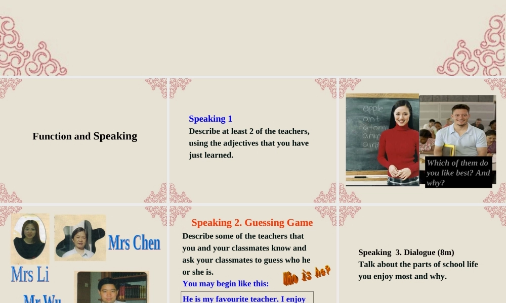高中英语 Module 2 My New Teachers Function & speaking精品课件 外研版必修1 课件