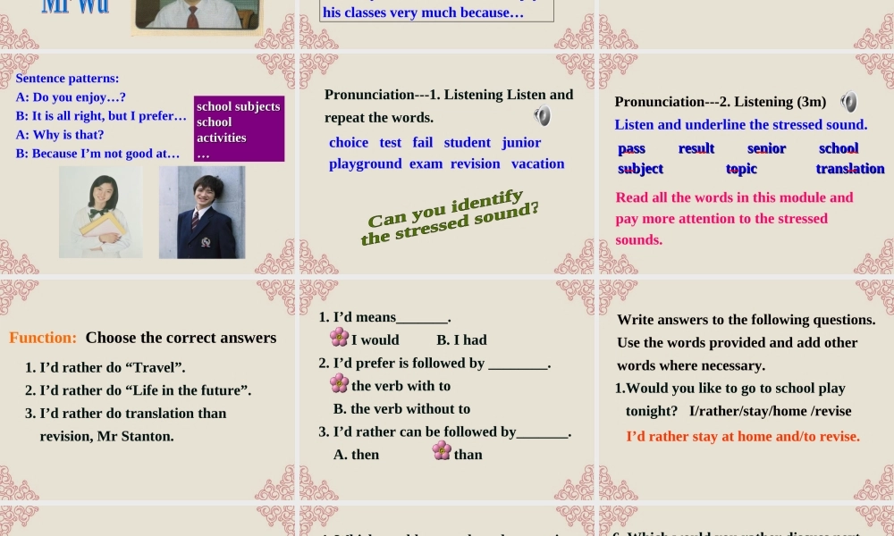 高中英语 Module 2 My New Teachers Function & speaking精品课件 外研版必修1 课件