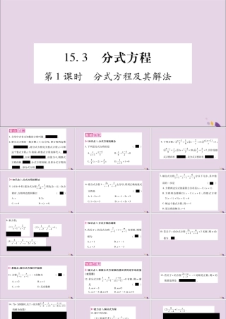 秋八年级数学上册 第十五章 分式 15.3 分式方程 第1课时 分式方程及其解法习题课件 (新版)新人教版 课件