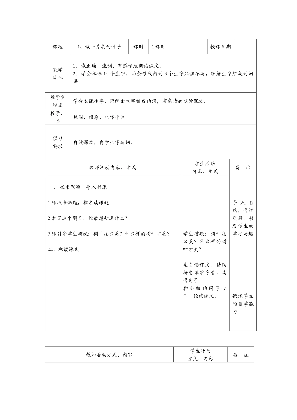做一片美的叶子-教学设计2_第1页