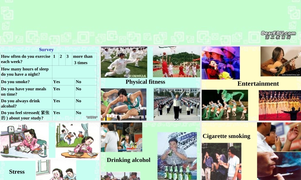 高二英语选修6 Unit3 a healthy life 的warming up课件 新课标 人教版 课件