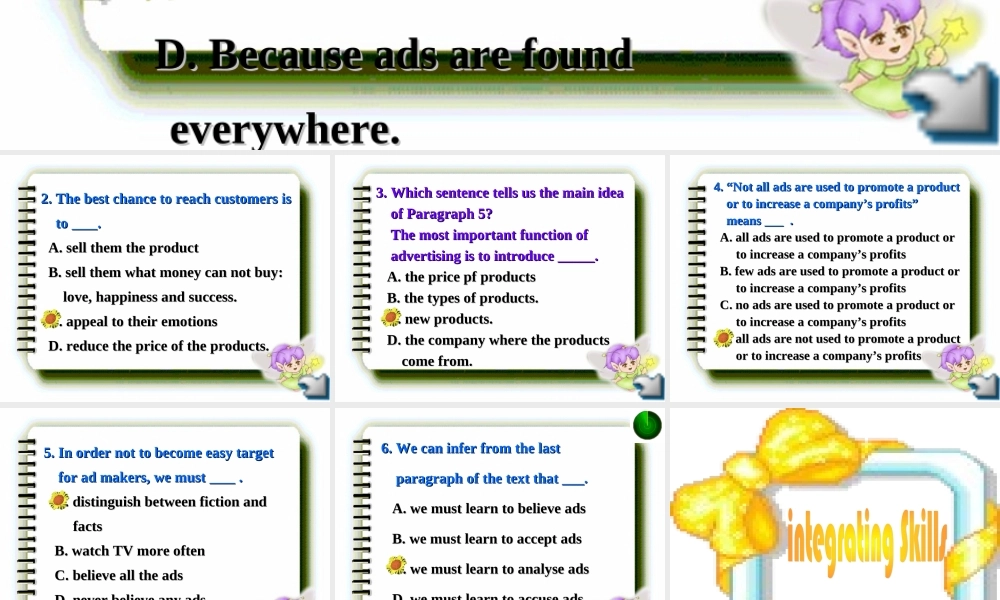 河北省石家庄地区高三英语Unit5阅读ADVERTISING课件新人教版必修1 课件