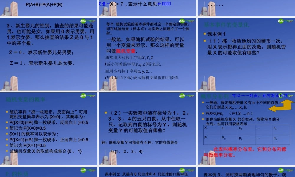 高中数学 (随机变量及其概率分布)课件 苏教版选修2 课件