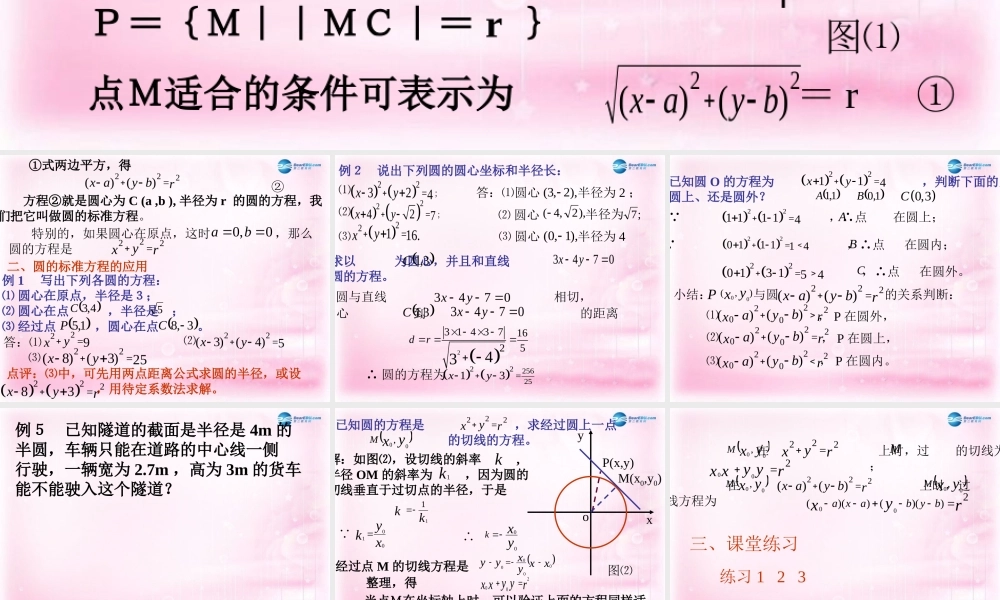 高中数学 221圆的标准方程课件1课件 苏教版必修2 课件