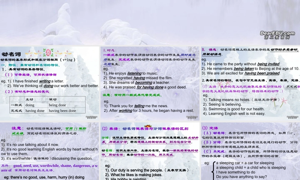 高一英语the gerund 新课标 人教版 课件