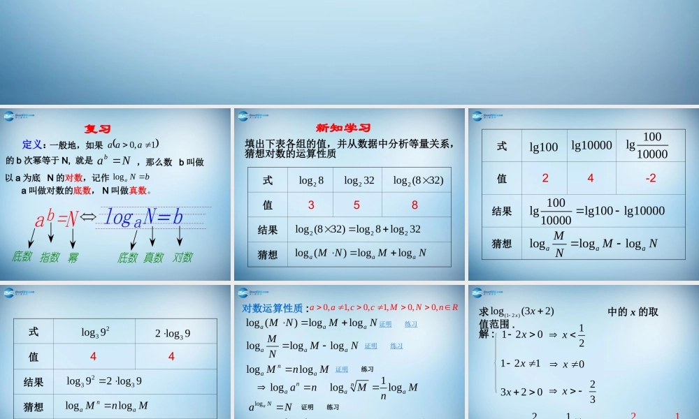 高中数学 第二章 基本初等函数第二节(对数与对数运算)第二课时参考课件 新人教版必修1 课件