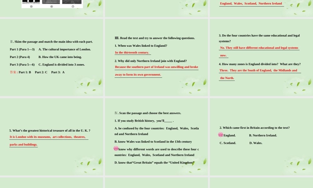 高中英语课时讲练通配套课件 Unit2(The United Kingdom)Period 1 新人教版必修5 课件