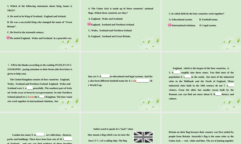 高中英语课时讲练通配套课件 Unit2(The United Kingdom)Period 1 新人教版必修5 课件