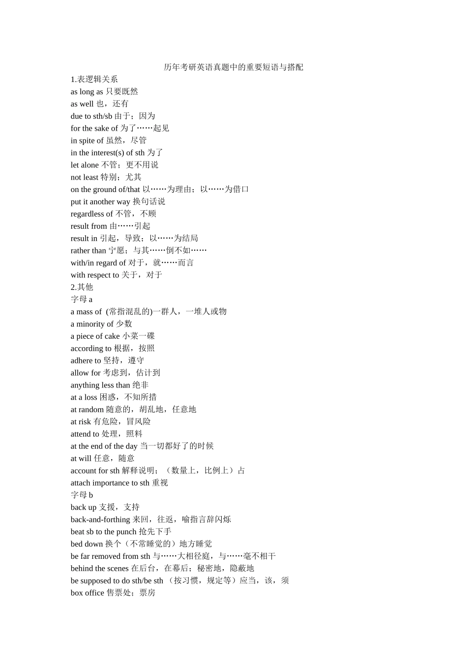 历年考研英语真题中的重要短语及搭配_第1页