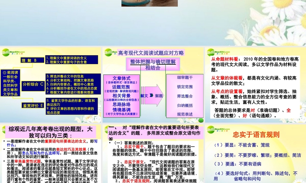 高中语文 专题训练现代文阅读指导课件