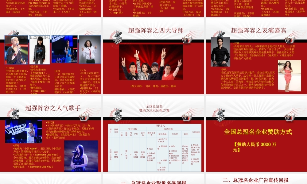 中国好声音全球巡演赞助回报方案