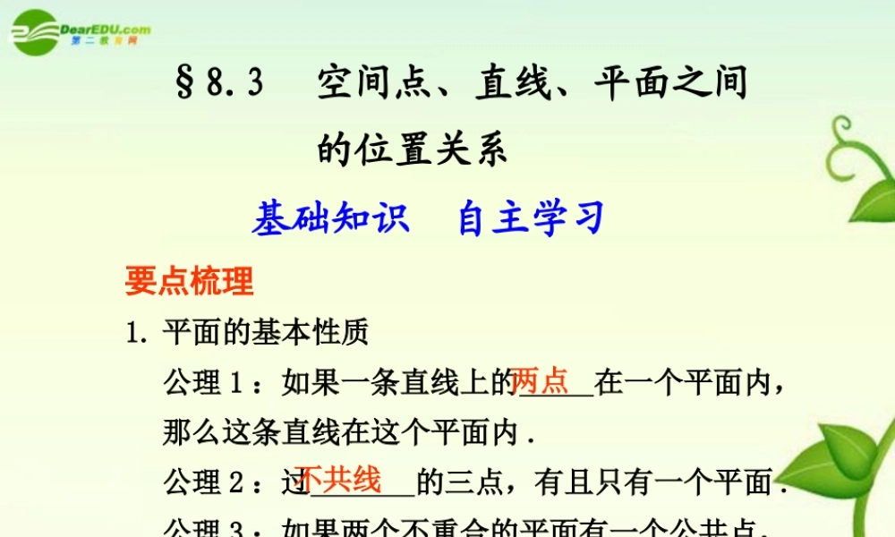 高考数学 8.3  空间点、直线、平面之间的位置关系总复习课件