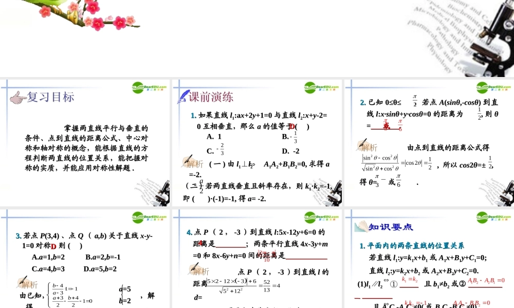 高中数学 第15讲两直线的位置关系与对称问题课件 新人教A版必修2 课件