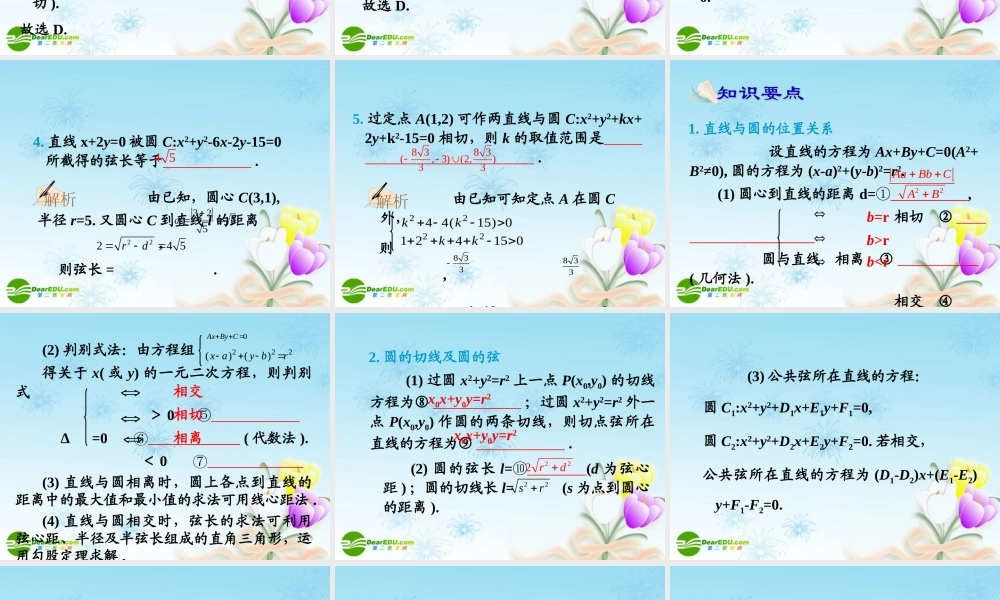 高中数学第一轮总复习 第73讲直线与圆、圆与圆的位置关系课件(理科)新人教A版 课件