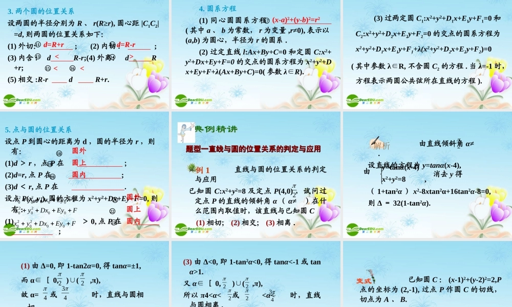 高中数学第一轮总复习 第73讲直线与圆、圆与圆的位置关系课件(理科)新人教A版 课件