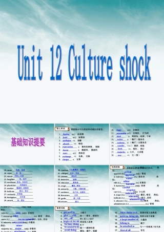 高考英语第一轮复习 Unit12 Culture shock课件 北师大版必修4 课件