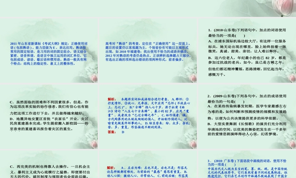 高考语文专题复习 正确使用熟语课件 新人教版 课件