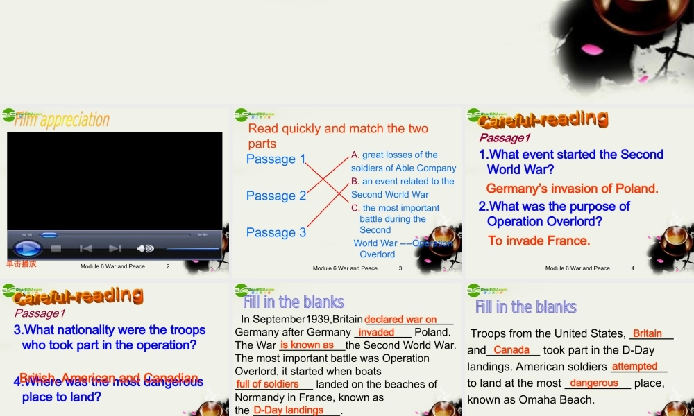 高中英语 Module6(War and Peace)introduction,reading and voca课件4 外研版选修6 课件