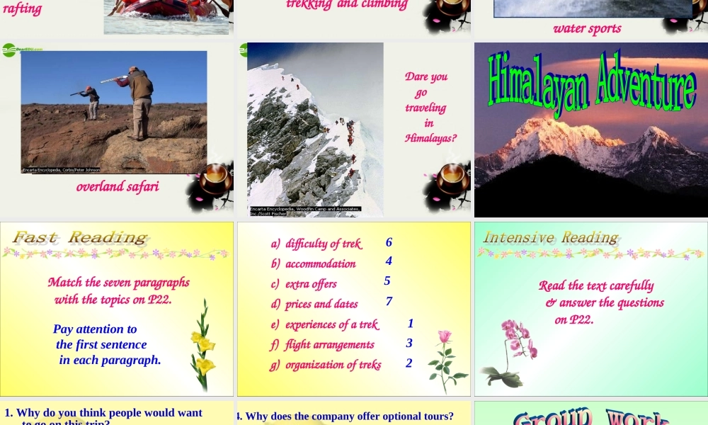 高中英语 Unit8 Lesson1(Adventure)Adventure Holidays课件7 北师大版必修3 课件