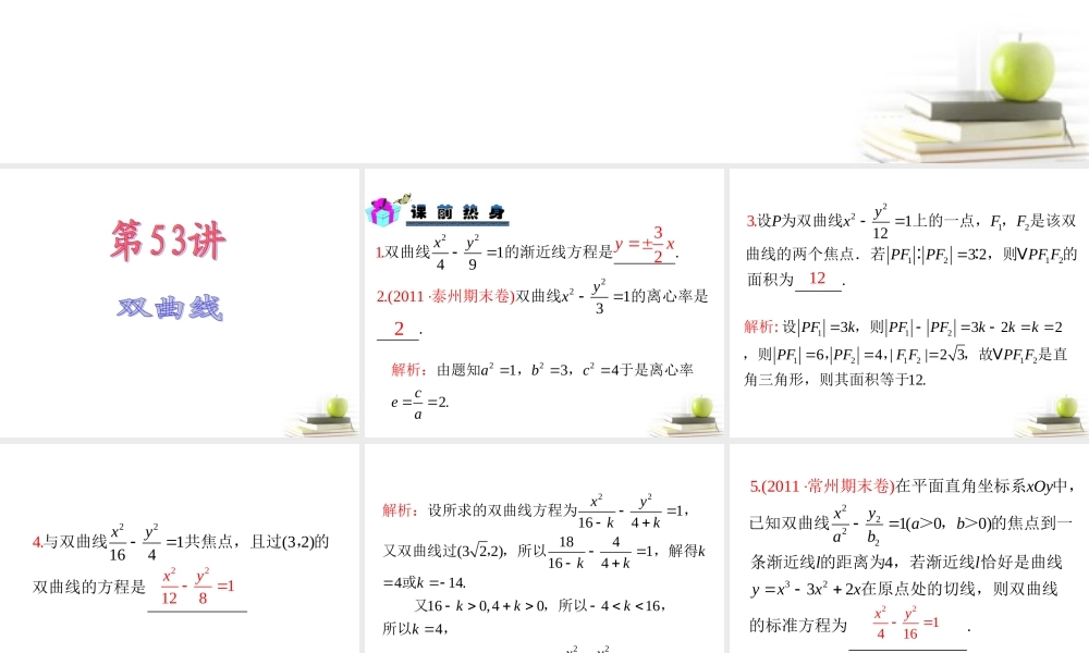 高中数学第一轮总复习 第9章第53讲双曲线课件 理  新课标 课件
