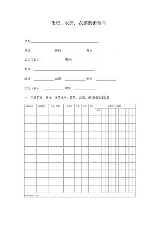 化肥、农药、农膜购销合同