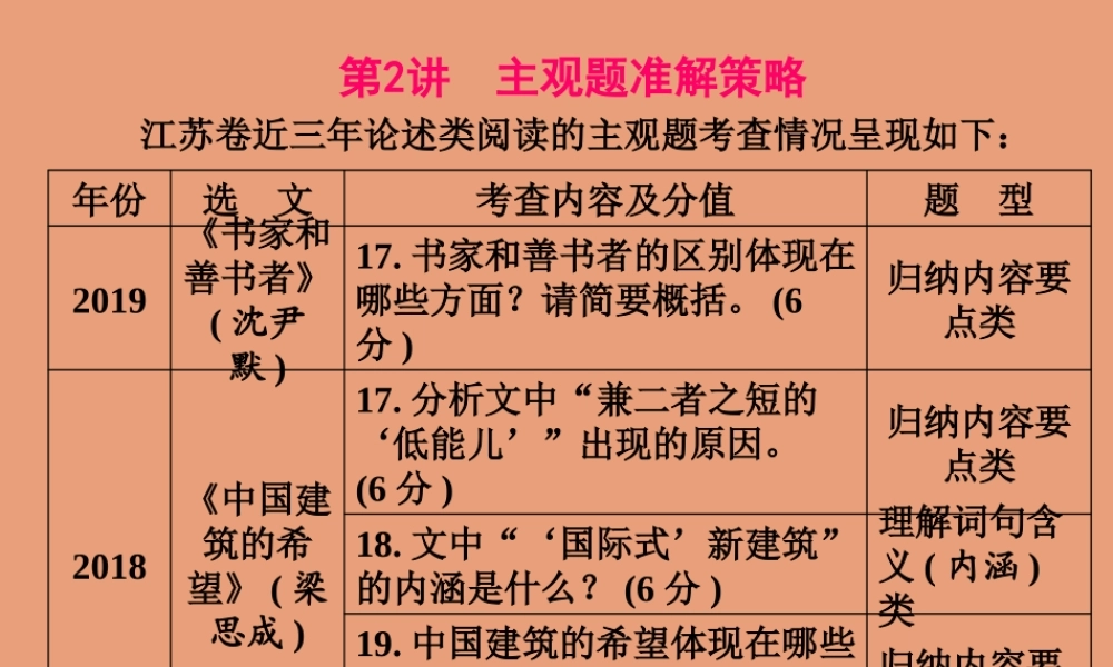江苏专用高考语文二轮复习第二板块高考题型五论述类文本阅读第2讲主观题准解策略课件