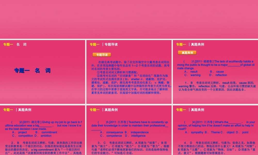 湖北省高三英语二轮复习 第1模块 多项选择 专题1 名词精品课件