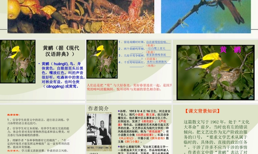 高中语文 25(黄鹂)课件 语文版必修1 课件