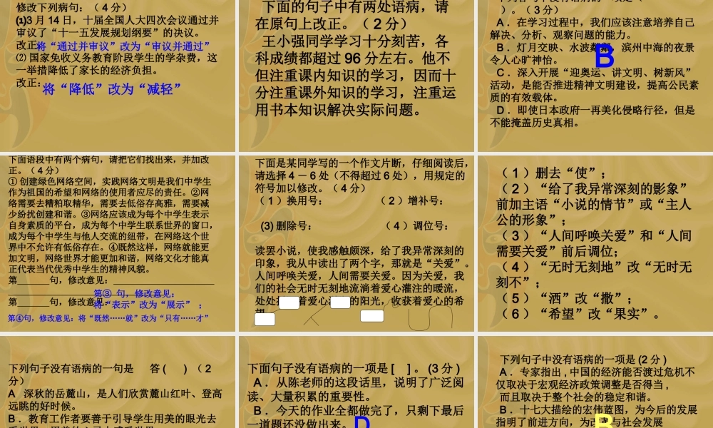 语文中考改病句专项练习课件苏科版 课件