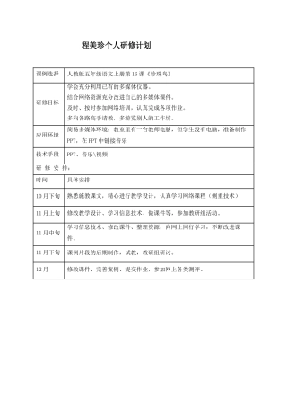 程美珍个人计划