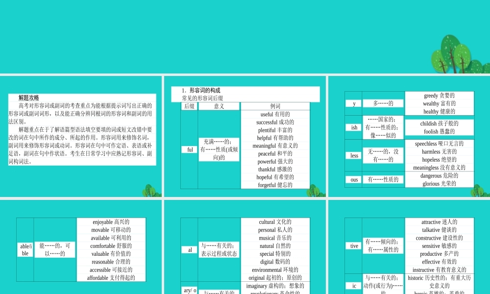 高考英语二轮复习 专题四 语法填空 3 形容词、副词转换及形容词、副词比较等级课件