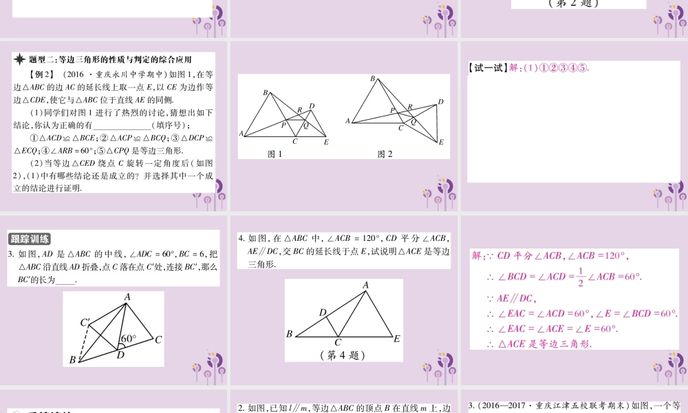 秋八年级数学上册 13(轴对称)13.3 等腰三角形 13.3.2 等边三角形 第1课时 等边三角形的性质与判定习题课件 (新版)新人教版 课件
