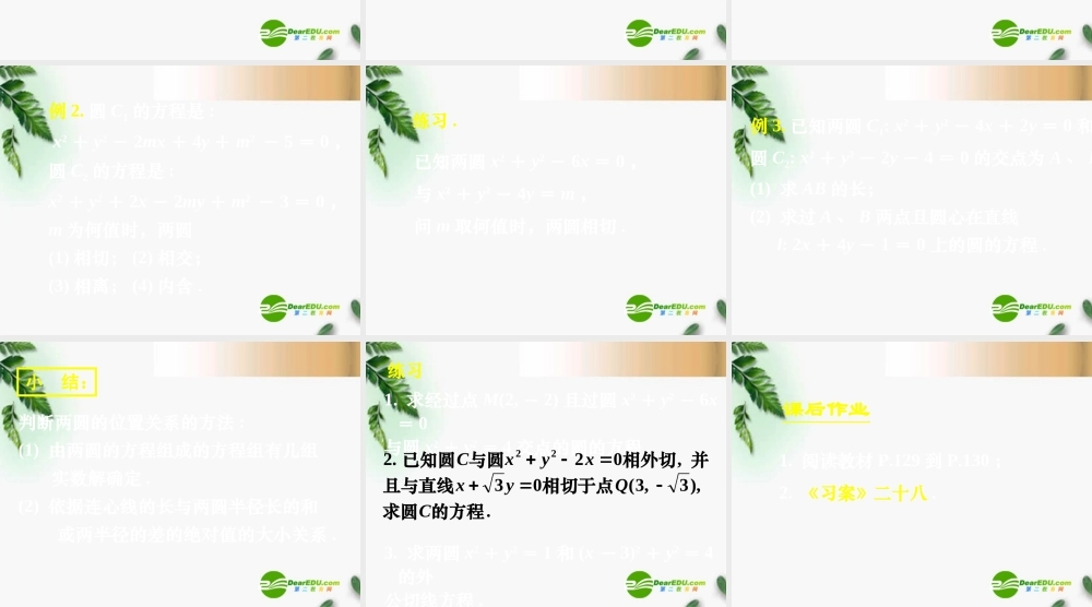 高中数学　422圆与圆的位置关系课件 新人教A版必修2 课件