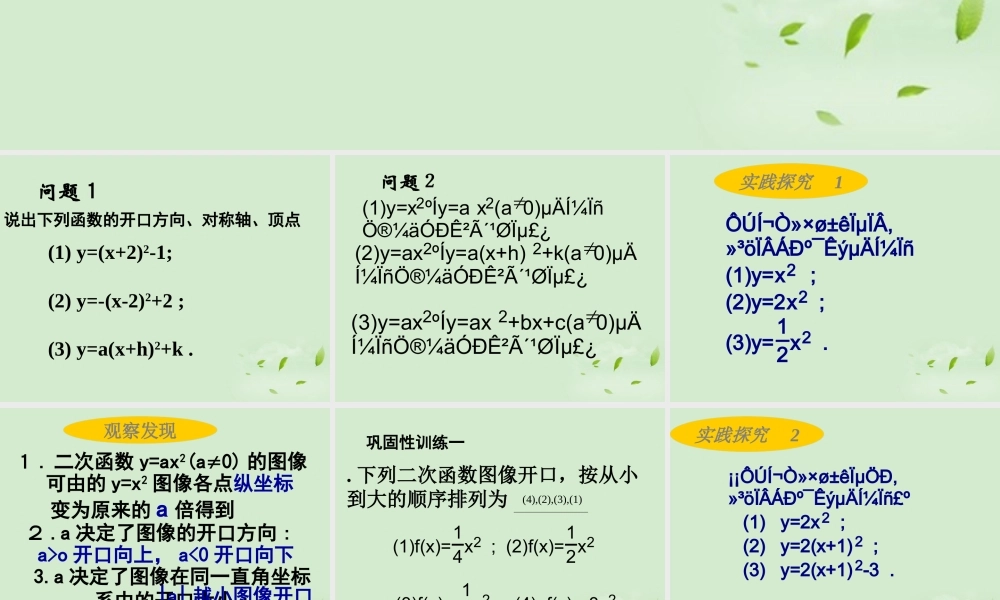 高中数学 222(二次函数的性质与图象) 课件一  新人教B版必修1 课件