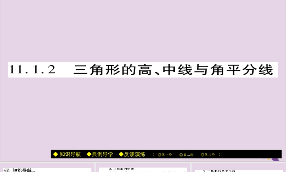 秋八年级数学上册 第十一章(三角形)11.1 与三角形有关的线段 11.1.2 三角形的高、中线与角平分线课件 (新版)新人教版 课件