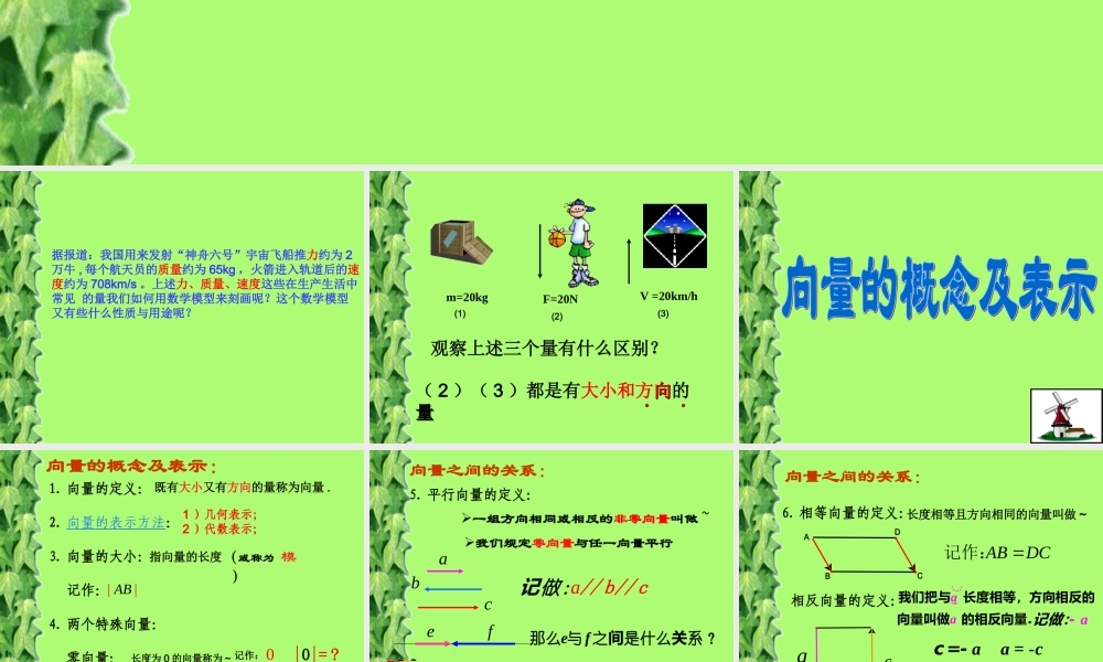 高二数学向量的概念及表示 新课标 苏教版必修4 课件