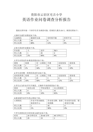 贵阳市云岩区宅吉小学小学英语作业问卷调查分析报告