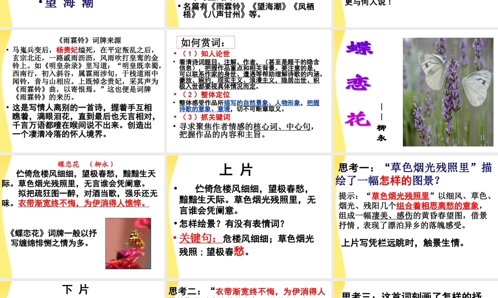 高中语文 漫步宋词，宋词的鉴赏方法课件 新人教版必修4 课件