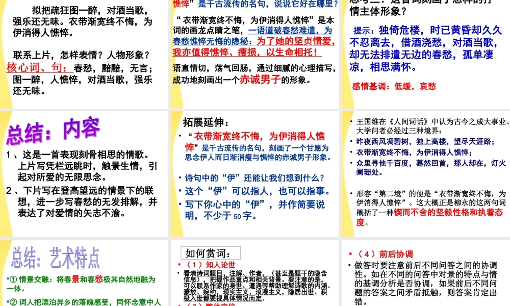 高中语文 漫步宋词，宋词的鉴赏方法课件 新人教版必修4 课件