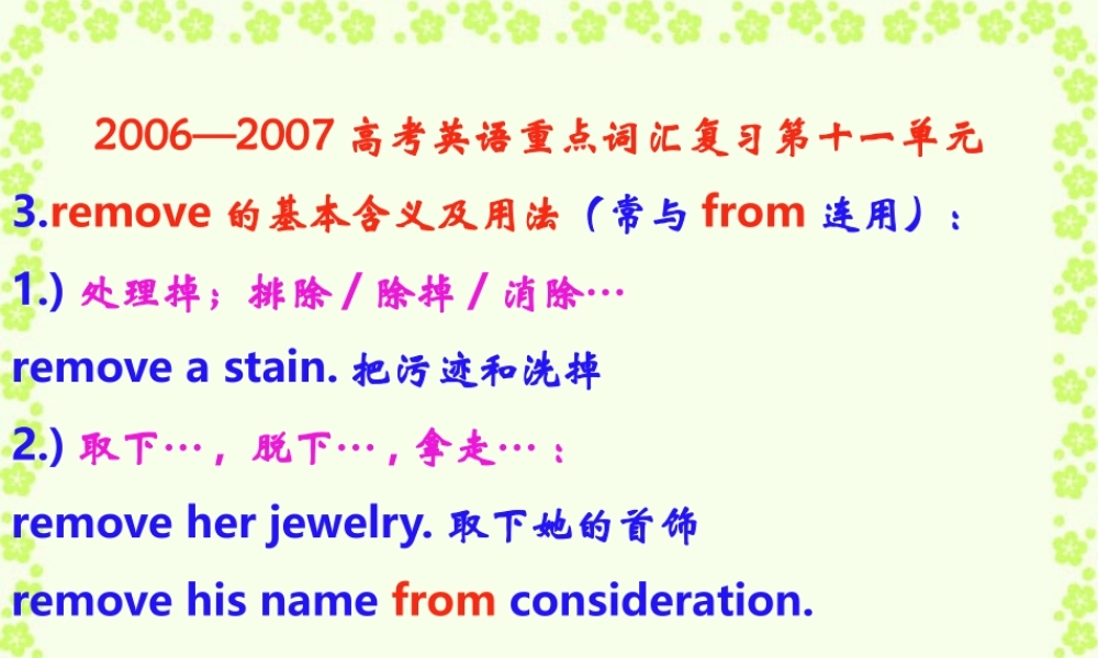 高考英语第十一单元重点词汇复习 新课标 人教版 试题