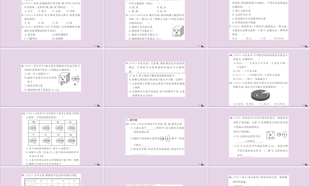 湖北省中考化学一轮复习 课后训练六 元素习题课件
