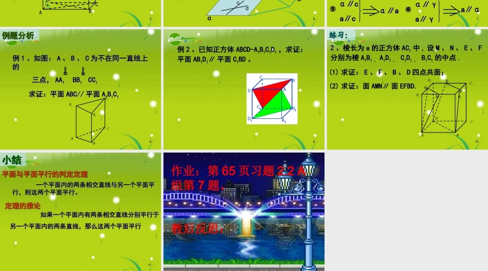 高中数学 第一章(立体几何初步)平面与平面平行的判定课件 北师大版必修2 课件