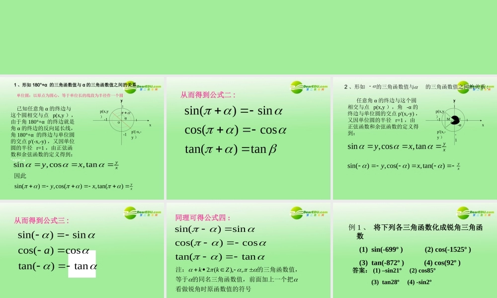 高中数学 13(三角函数的诱导公式(1))课件 苏教版必修4 课件