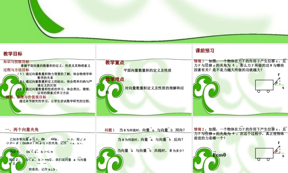 高中数学 向量数量积的物理背景与定义 课件 苏教版必修4 课件